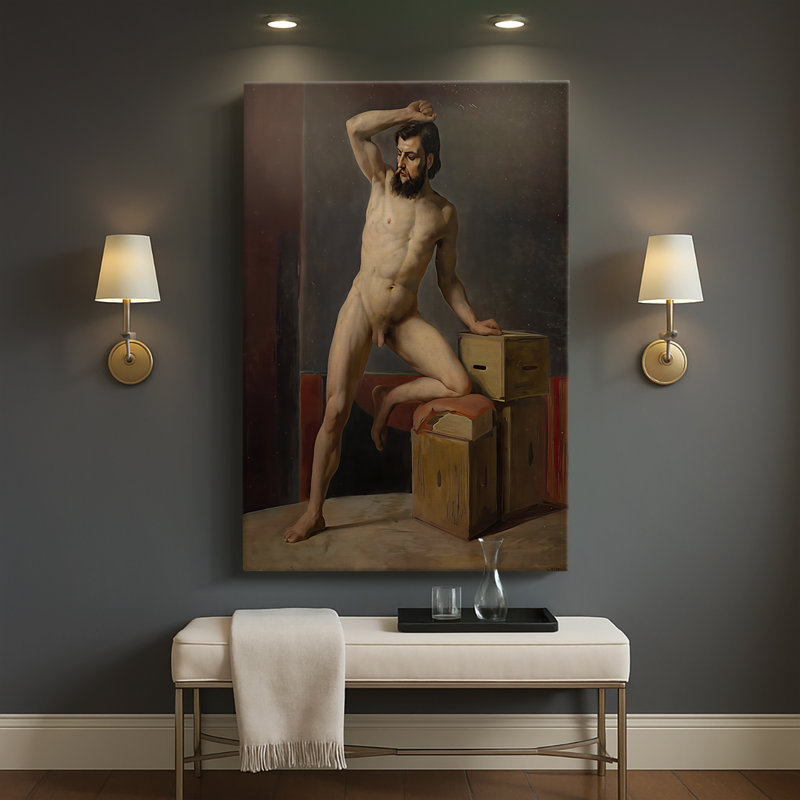 «Masculin nu» (Mânlicher Akt) - Toile tendue sur châssis par Gustav Klimt, 40 po x 60 po