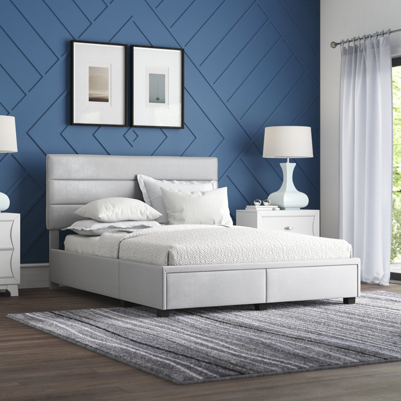 Wenger Upholstered Platform Storage Bed, Silver, Queen