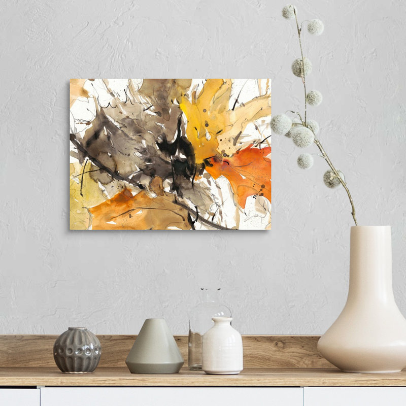 Aquarelle, feuilles d'automne II, art mural, H 12 po x l 16 po, Toile tendue