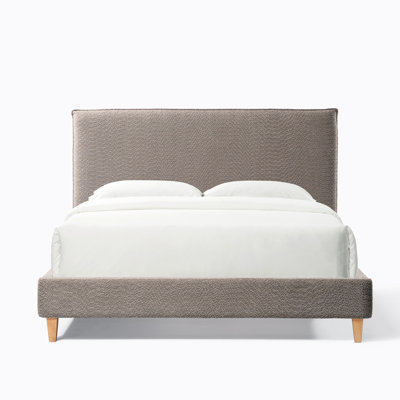 Grand lit tapissier gris - Plateforme stable et chic au design moderne