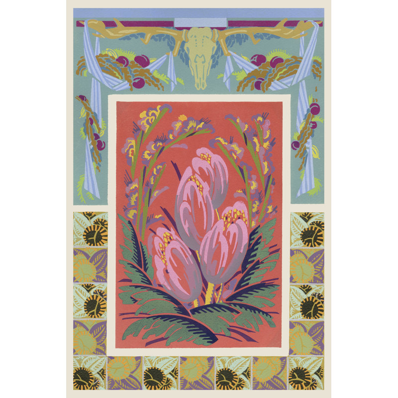 Art déco florals vii par Baxter Mill, impression sur toile tendue, H 48 po x l 32 po