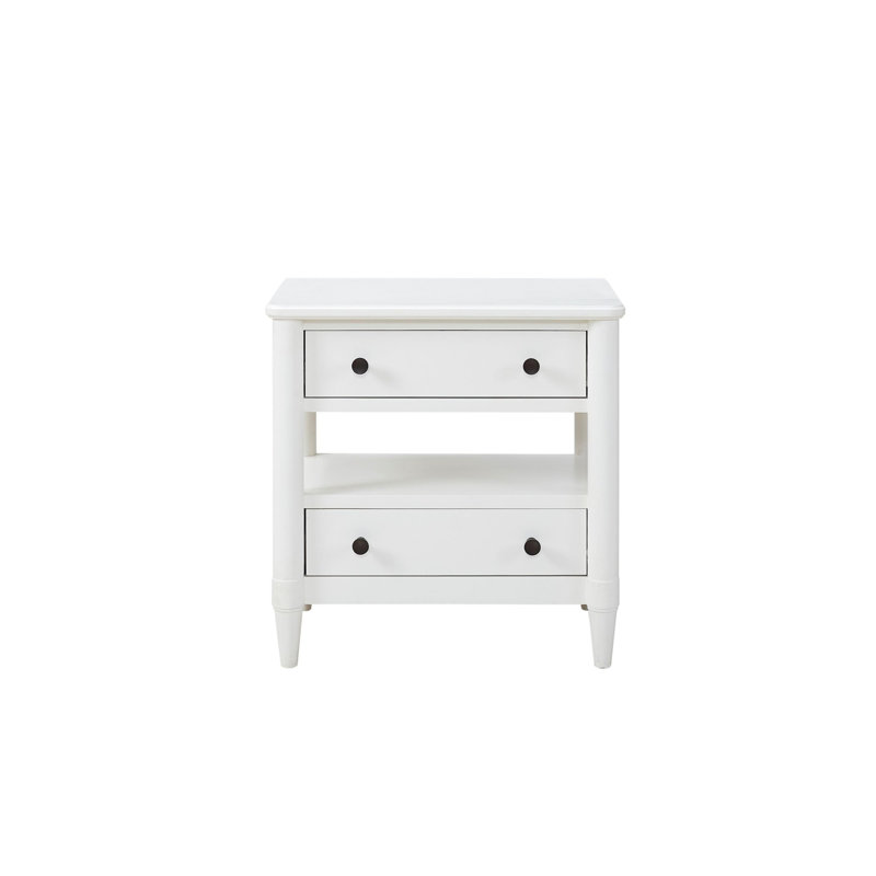 Table de chevet ouverte finition sable avec 2 tiroirs, Blanc