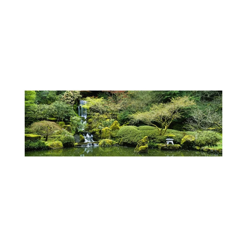 Waterfall In A Garden, Japanese Garden, Washington Park, Portland, Oregon, USA - Wrapped Canvas Panoramic Print