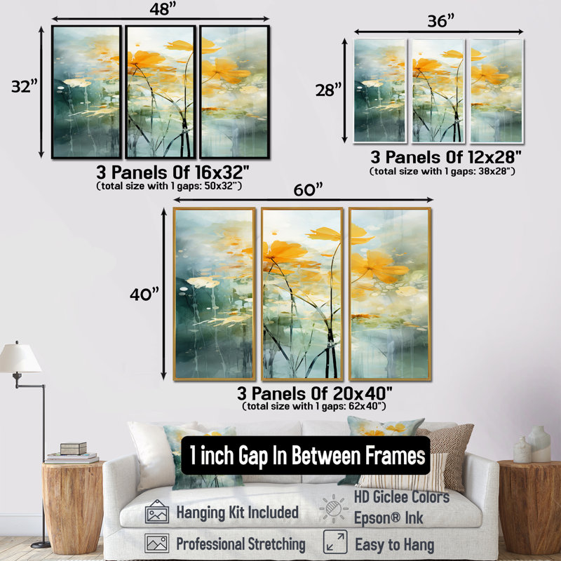 Edgardo - Ensemble d'impressions murales Buttercups, Cadre flottant brun, H 32 po x l 48 po x P 1 po
