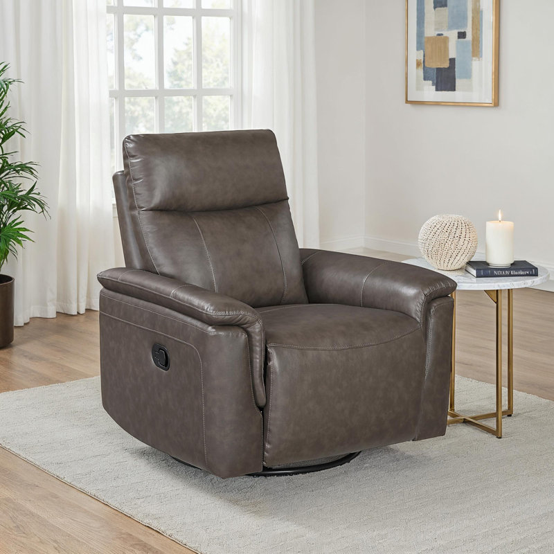  Laurent 35" Modern & Contemporary Swivel Glider Top Grain Leather Match Reclining Chair with 360-Degree Swivel & Gentle Gliding Motion