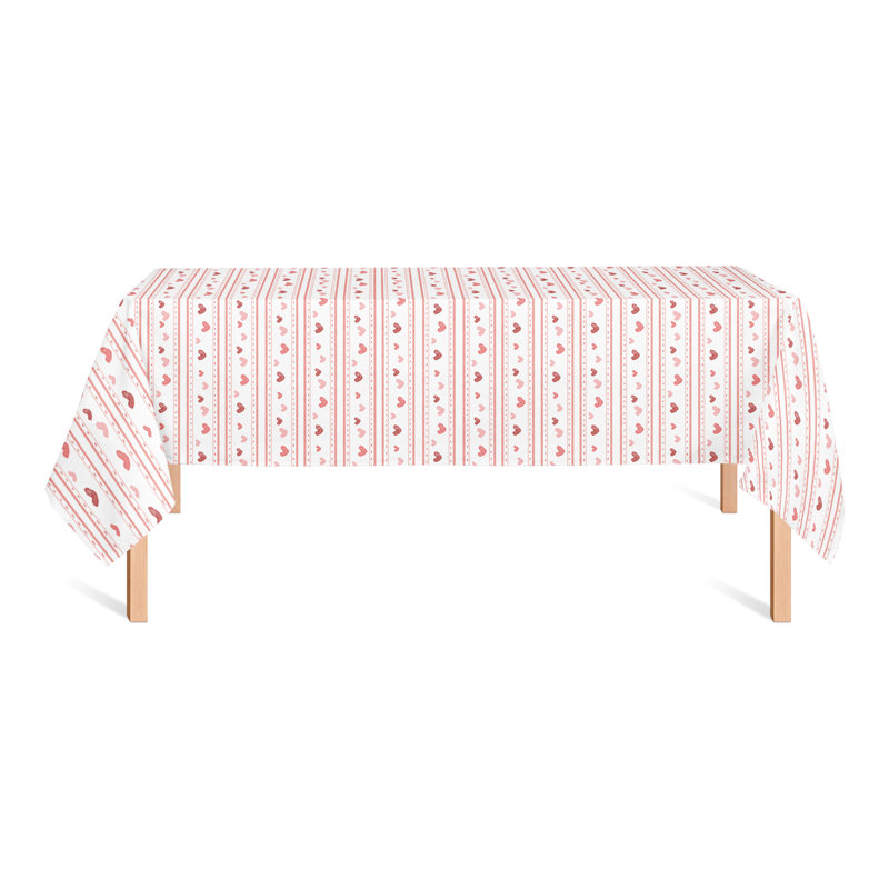 Multi Heart Stripes Pattern Tablecloth, 102" L x 58" W