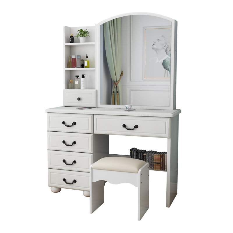 Bureau de coiffeuse Fashion avec miroir, lumières DEL réglables et 6 tiroirs pour ranger le maquillage