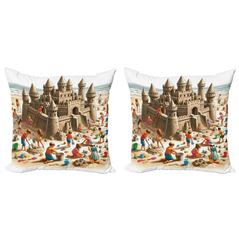 Camel Burnt Orange Sand Castle Square Pillow Covers Set