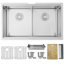 Évier de cuisine à double cuve en acier inoxydable brossé 50/50 de calibre 16 32 po x 19 po avec accessoires encastrés