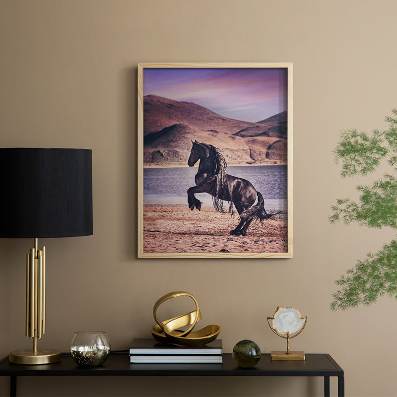 Sunlit Horses II, reproduction encadrée - bois massif, H 21 po x l 17 po