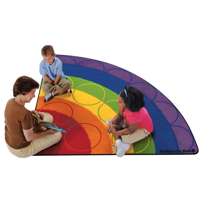 Semi-Circle Rainbow Kids' Stain-Resistant Synthetic Rug