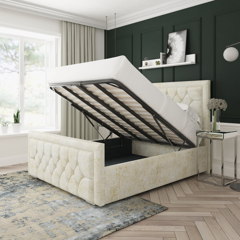 Maple Marble Upholstered Ottoman Bed Frame, Cream, Kingsize (5')