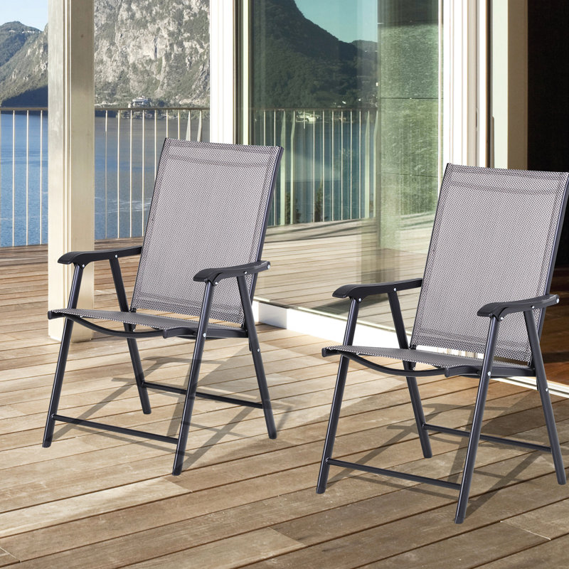 2 chaises de patio pliantes, une sangle extérieure empilable avec pour la pelouse, le camping, la plage. Structure en métal, gris, sans assemblage, capacité de charge de 242 lb pour 2 personnes