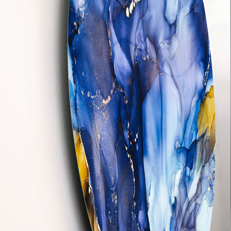 «Blue Luxury Abstract Fluid Art III», art mural moderne en métal, H 11 po x l 11 po x P 1 po