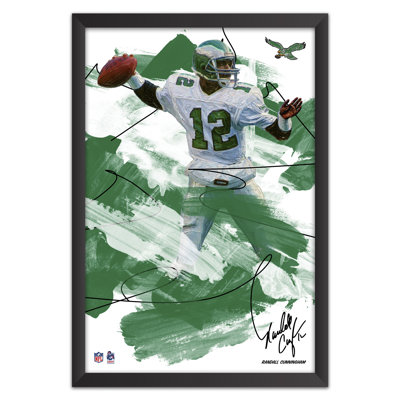 Sporticulture NFL Philadelphia Eagles Randall Cunningham 12 Brush Stroke Framed Wall Art, Football Legend Poster Decor, 14 x 20 Inch Fan Cave Artwork