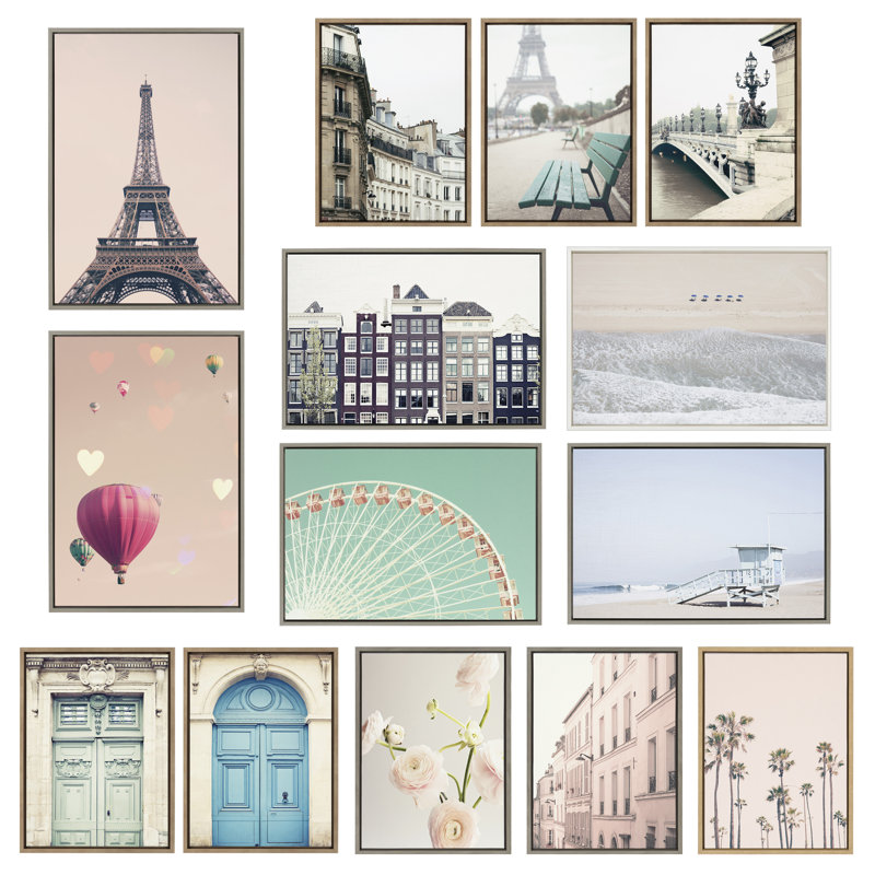 3 Piece Floater Frame Print Set on Canvas, Light Blue
