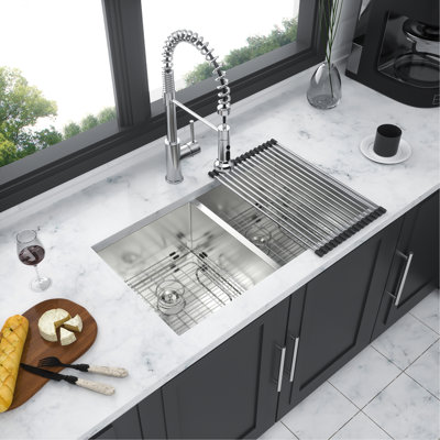 16 Gauge Stainless Steel 32X18 Inch Undermount Double Bowl Kitchen Sink (50/50) With 9 Inch Deep Sink