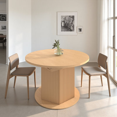 Table de salle à manger ronde pour 4 à 6 personnes, table de cuisine avec base à texture bosselée, table de salle à manger en bois pour les réunions de famille