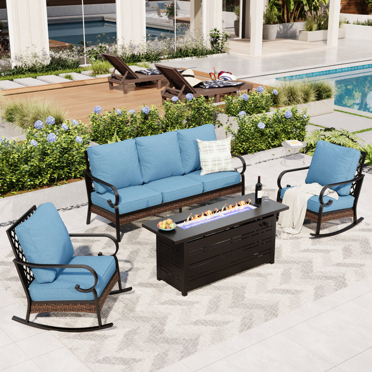 5-Person Sofa Seating Group With Rocking Lounge Chairs & Fire Pit Table
