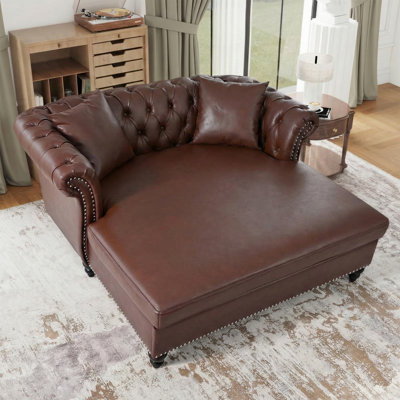 Canapé-lit Chesterfield de 63 po avec capitonnage à boutons, garniture cloutée et pieds en bois massif