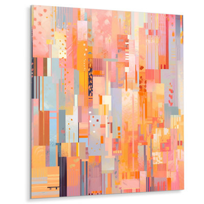 Décoration murale rose en métal rose et orange brisé