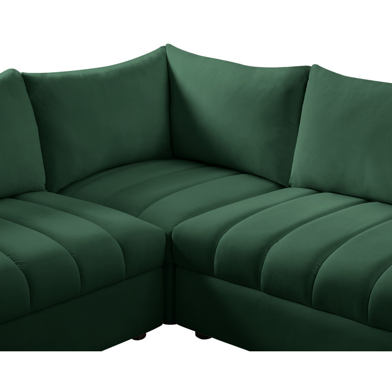 Ensoll Velvet L-Shaped Sectional Reversible, Green Velvet