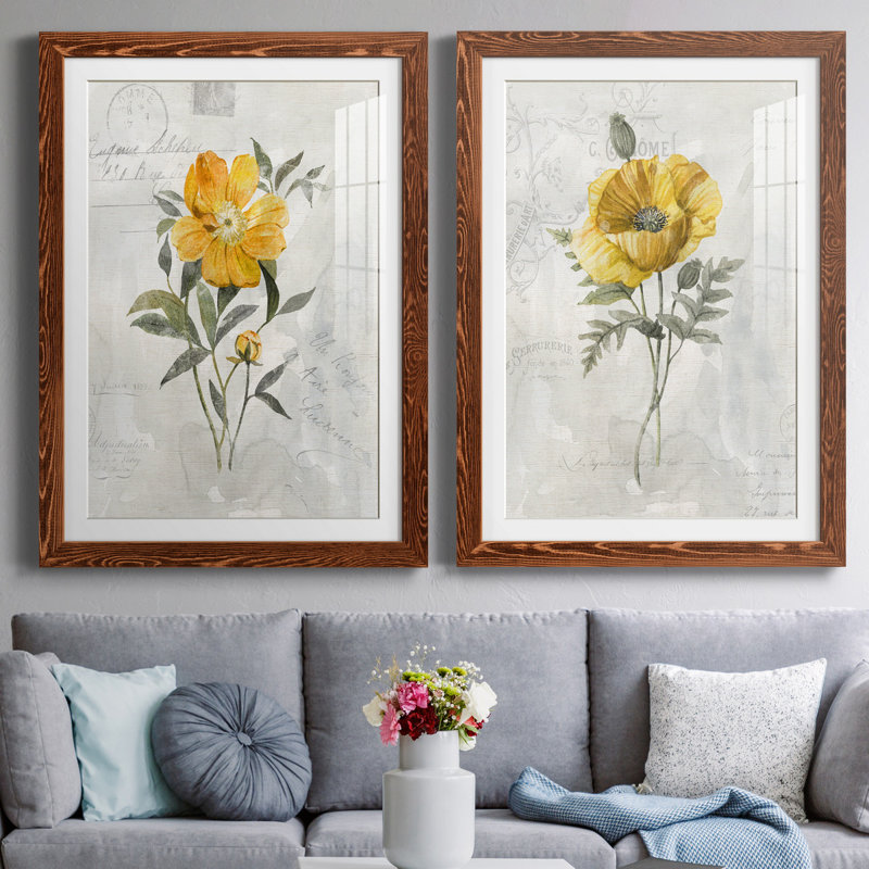 Canary Linen pivoine - ensemble de 2 reproductions d'art, H 44 po x l 31 po x P 1 po, Papier avec cadre érable, Blanc