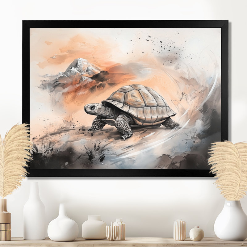 Stable Tortoise Perseverance - reproduction d'art tortue, 12" H x 20" W, Single Picture Framed Print without Mat, Black