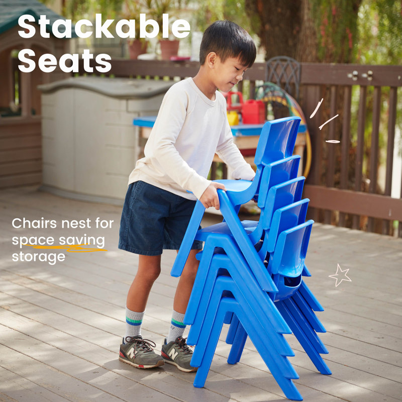 ECR4Kids Plastic School Stackable Chair, 12in, Classroom Furniture, 10-Piece, Blue