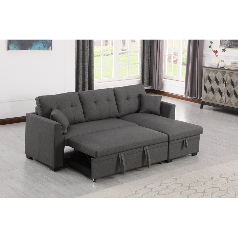Canapé-lit modulaire avec méridienne de rangement, Mélange de lin gris foncé