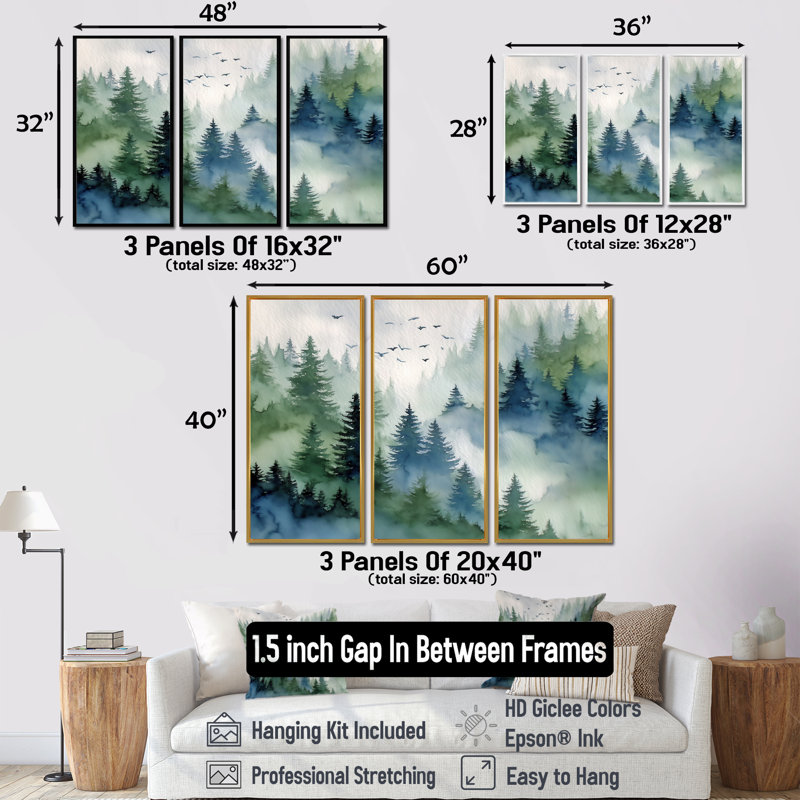 «Morning Mist Banff National Forest In Canada - Mount Rushmore», ensemble de reproduction d'art mural, 28" H x 36" W, Naturel