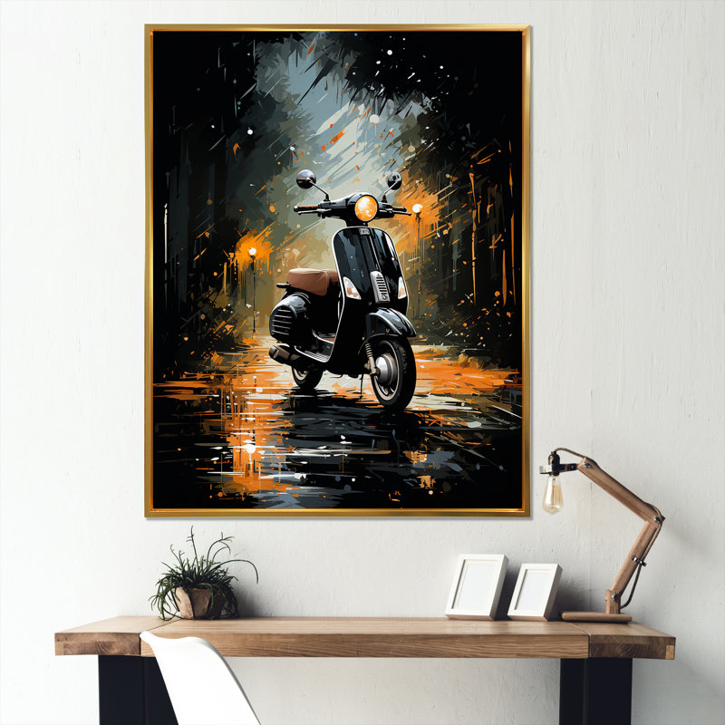 " Night Streets And Scooters I ", Gold Picture Framed, 40" H x 30" W