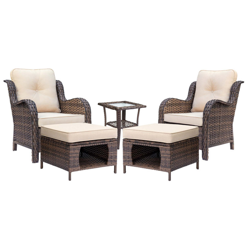 Chaises de patio avec coussins et repose-pieds