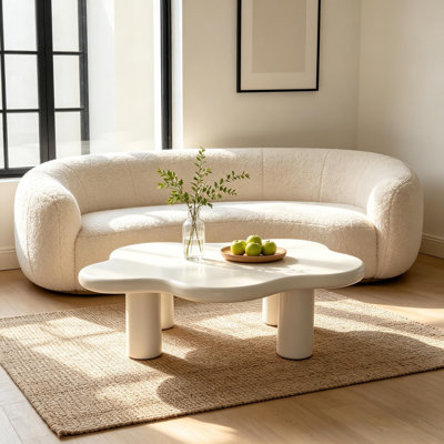 Elsin 40" Modern Cloud Shaped Burl Wood Veneer Coffee Table with 4 Round Legs for Living Room, Apartment & Small Space