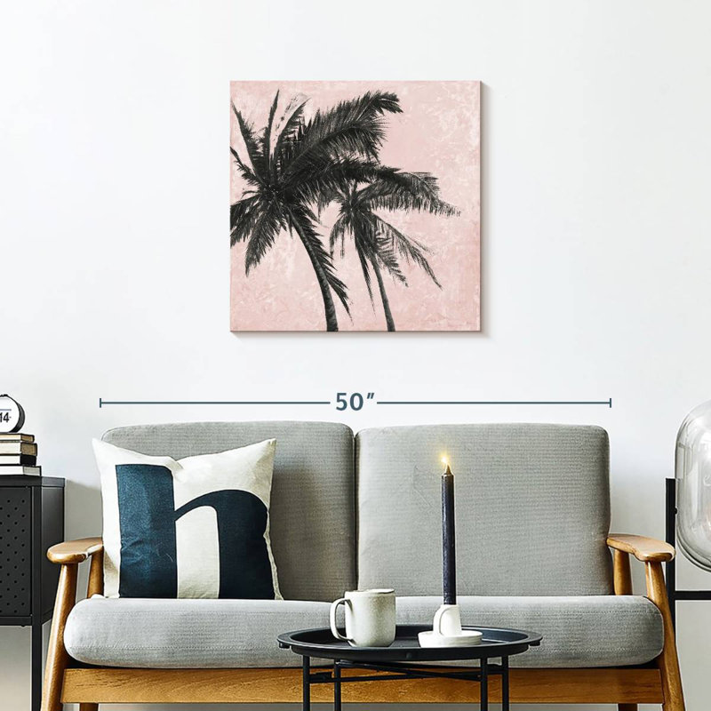 Palmier gris sur fond rose I, H 24 po x l 24 po