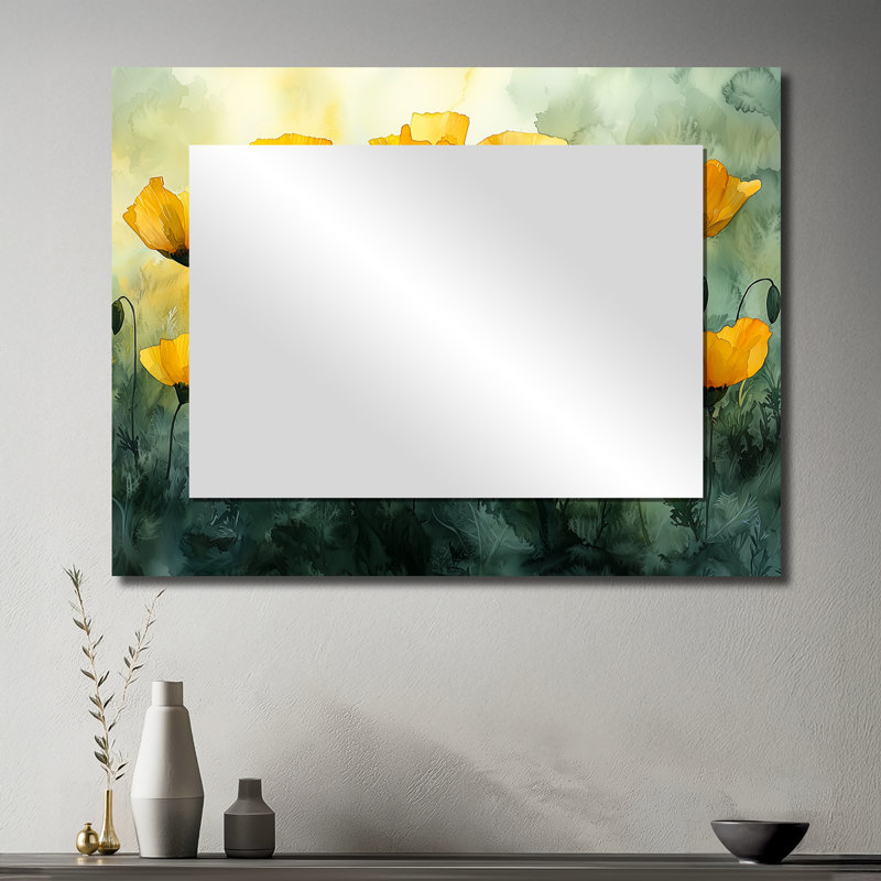 Golden Hour Poppies In Summer II - Art mural décoratif en miroir floral - imprimé sur métal, 30 po x 40 po