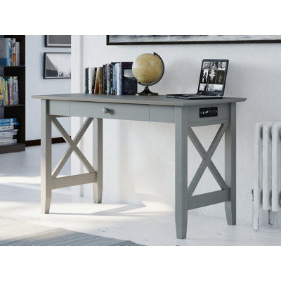 Solid Wood Writing Desk with Built-In Electrical Outlet