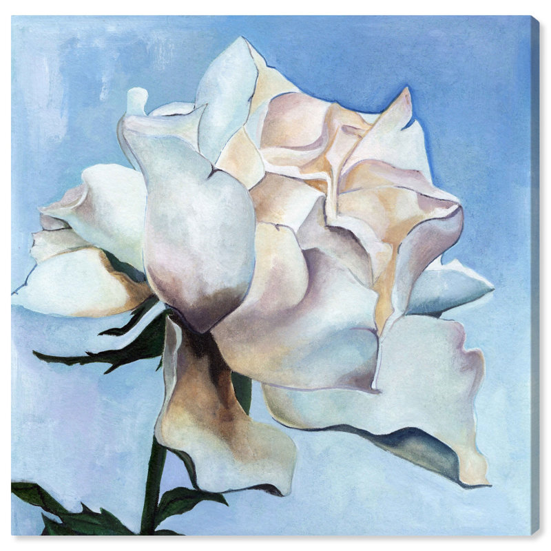 «One White Rose II», impressions sur toile de couleurs claires par Art Remedy, Toile tendue, H 16 po x l 16 po