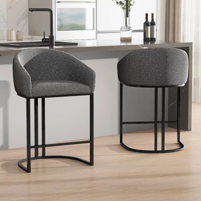 26" Counter Bar Stools Modern Counter Stools with Backs Upholstered Barstools for Kitchen Island, 2, Gray