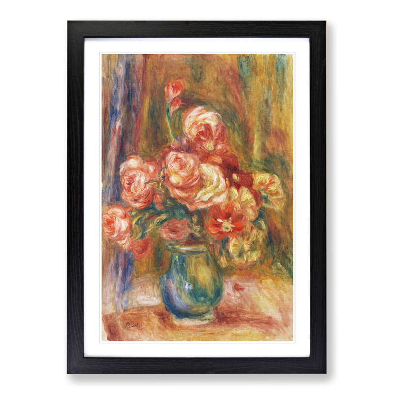 Vase of Roses by Pierre-Auguste Renoir - Picture Frame Painting, 48cm H x 36cm W x 2cm D, Black Framed