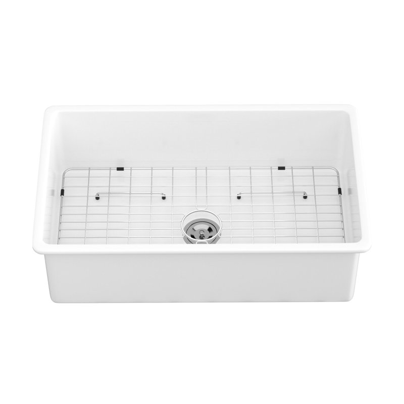 32" White Ceramic Undermount Single Bowl Kitchen Sink