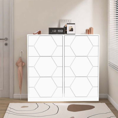 Space-Saving 6-Tier Shoe Storage Cabinet with Carved Panels, Adjustable Compartments, and Anti-Tipping Design for Entryways