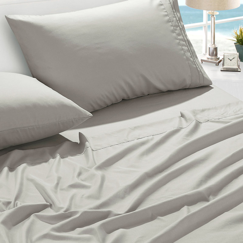 Jcrown Microfiber Sheet Set, Full Sheet Set with 2 Pillowcases, Silver