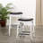 30" Bar Stool, White Finish, Black Leather Seat
