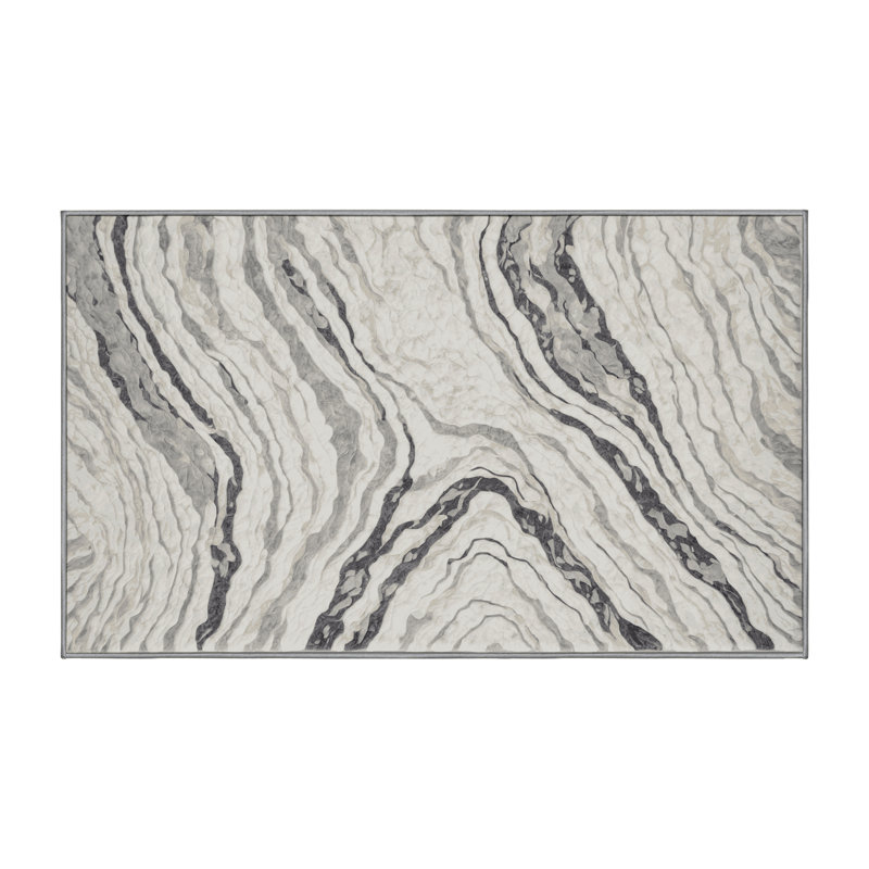 Machine Washable Gray Area Rug, Rectangle 5' x 7'
