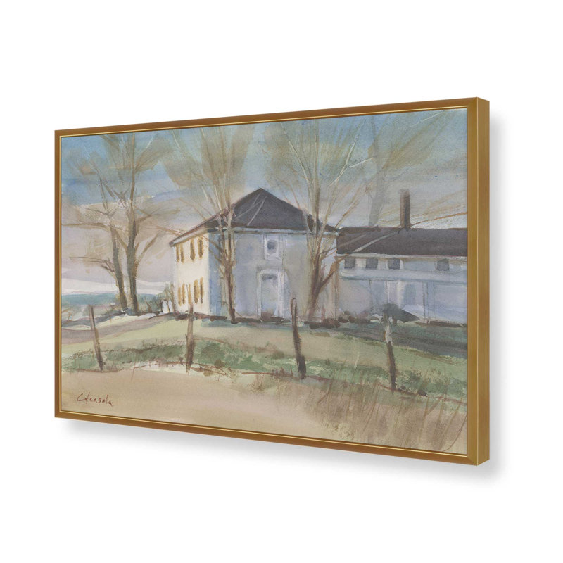 «Old Colonial in Ellington CT» par Stephen Calcasola, reproduction d'art, Impression sur cadre ouvert sans papier mat, Doré