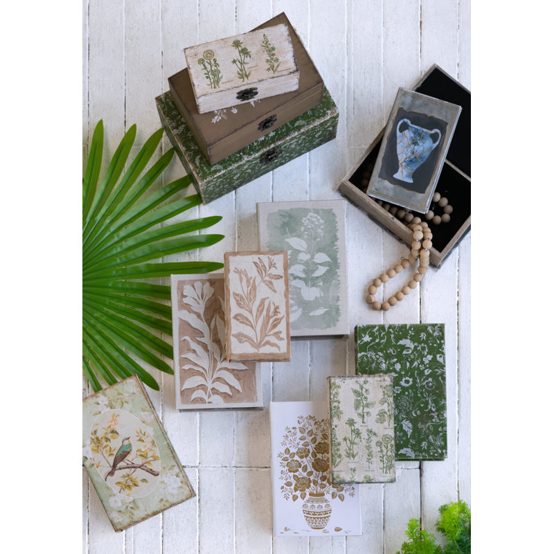 S/2 Decorative Book Boxes With Multi-Coloured Botanical Motifs L:7X3X10.5" S:5X2X8.3"