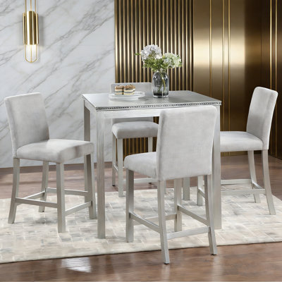 5 Piece Counter Height Table Set with Square Table and 4 Upholstered Chairs