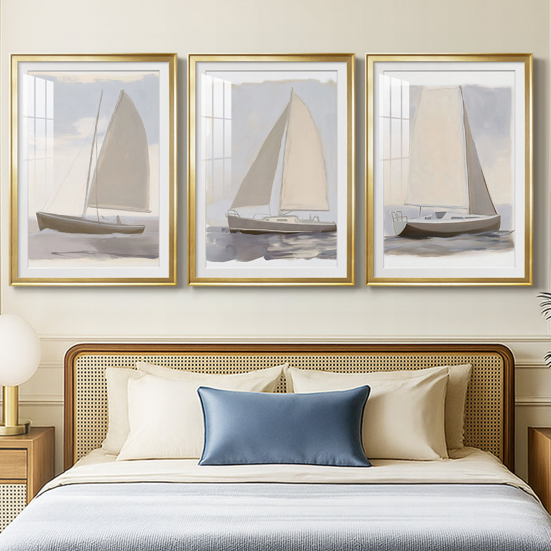 NAUTICAL Series CLxxIV - Impression sur mesure encadrée de qualité supérieure - 3 pièces, H 15 po x l 19 po, Doré