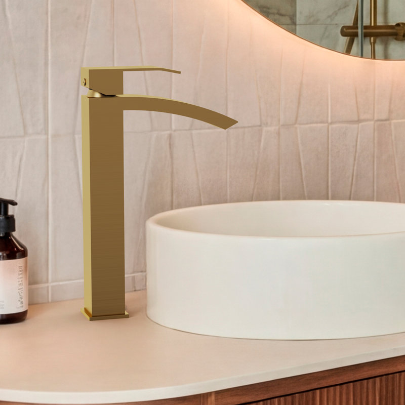 Single Hole Bathroom Faucet, Single Handle Bathroom Sink Faucet with Drain Assembly, Brushed Gold